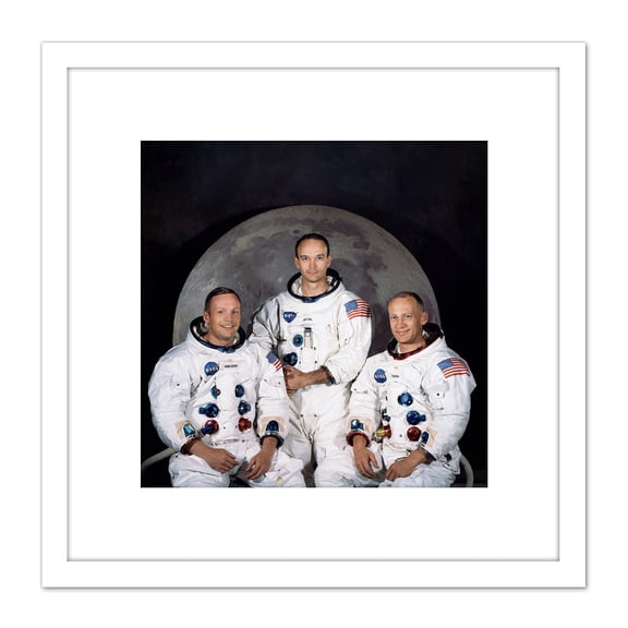 Space NASA Apollo 11 Crew Armstrong Collins Aldrin 8X8 Inch Square Wooden Framed Wall Art Print Picture with Mount