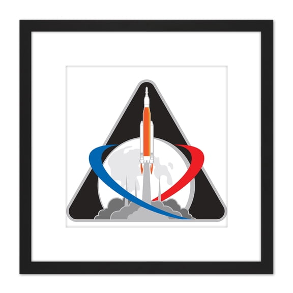 Space NASA Artemis 1 Exploration Mission Emblem Badge Patch 8X8 Inch Square Wooden Framed Wall Art Print Picture with Mount