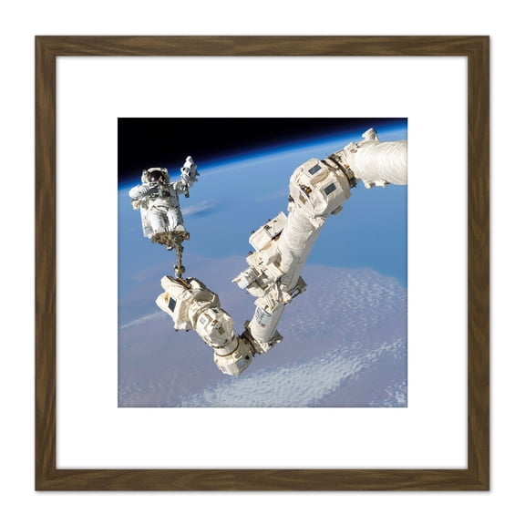 Space NASA Astronaut Canadarm2 Space Station Photo 8X8 Inch Square Wooden Framed Wall Art Print Picture with Mount