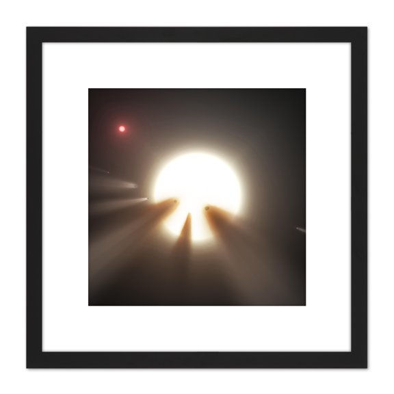Space NASA Comet Swarm Star KIC8462852 Illustration 8X8 Inch Square Wooden Framed Wall Art Print Picture with Mount
