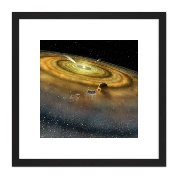 Space NASA Comets Around Star Beta Pictoris Illustration 8X8 Inch Square Wooden Framed Wall Art Print Picture with Mount
