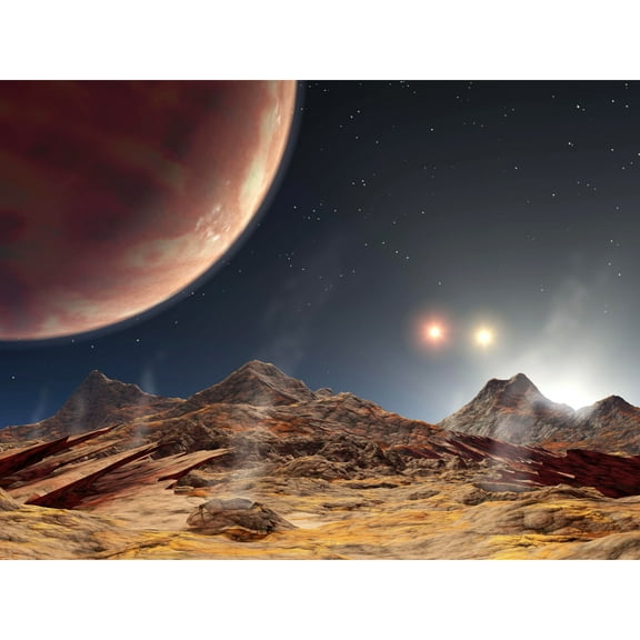 Space NASA Triple Star System HD188753 Sunset Concept Extra Large XL Wall Art Poster Print