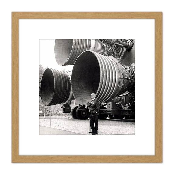 Space NASA Von Braun Saturn V F-1 Rocket Thrusters Photo 8X8 Inch Square Wooden Framed Wall Art Print Picture with Mount