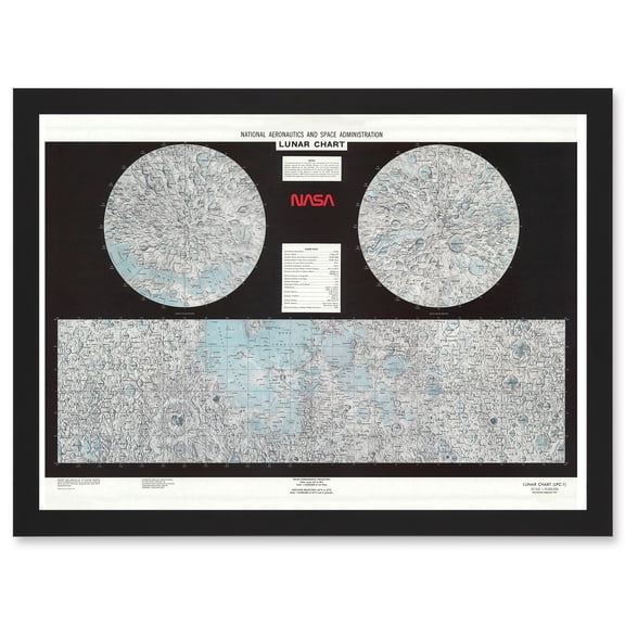 Space Nasa 1979 Lunar Chart Moon Map Data Diagram Artwork Framed Wall Art Print A4