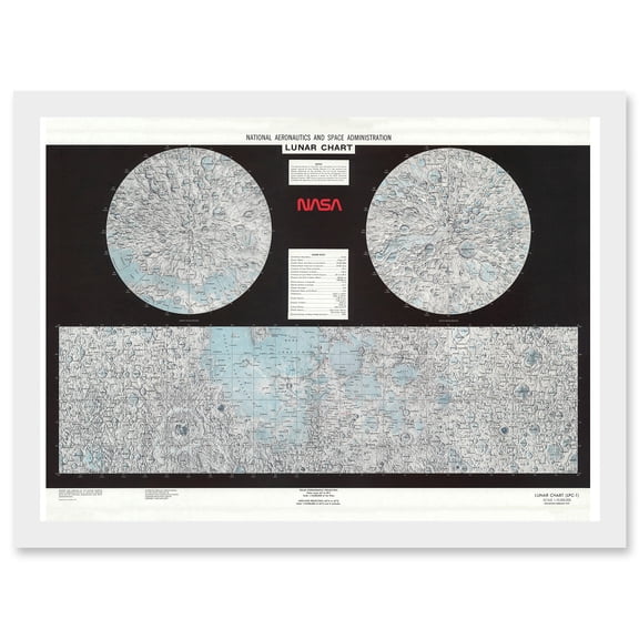 Space Nasa 1979 Lunar Chart Moon Map Data Diagram Artwork Framed Wall Art Print A4