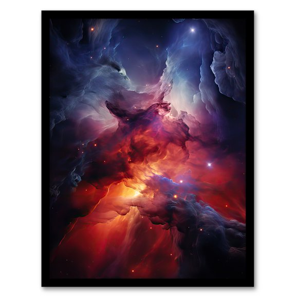Space Nebula Cosmic Landscape Clouds Red and Blue Artwork Framed Wall Art Print A4