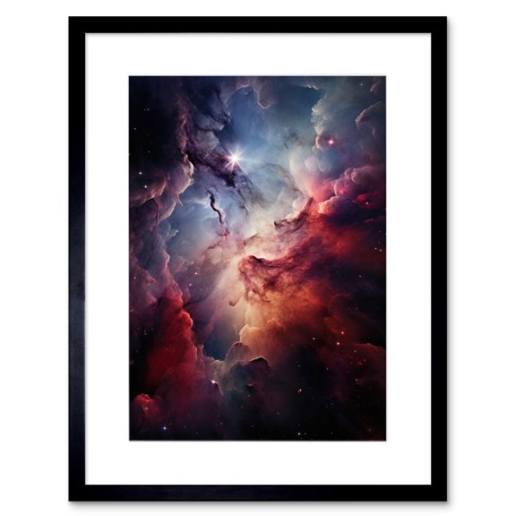 Space Nebula Image Hyperrealist Vibrant Artwork Purple Red Blue Star Birth Dust and Gas Clouds Artwork Framed Wall Art Print 9X7 Inch