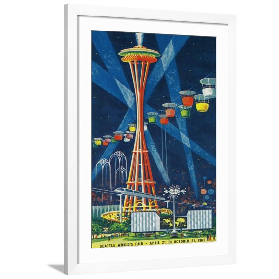 Art.com Space Needle Worlds Fair Poster - Seattle, WA Art Print by Lantern Press, White Frame Wall Art, 32" x 44"