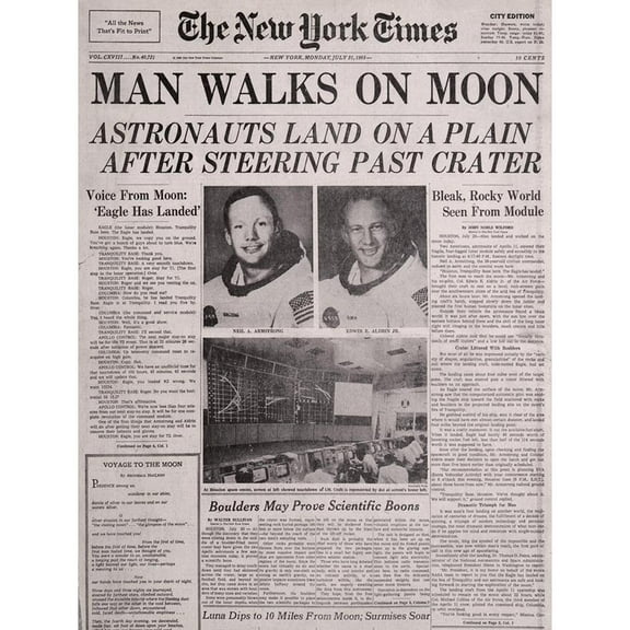 Space Newspaper Moon Landing Aldrin Armstrong Unframed Art Print