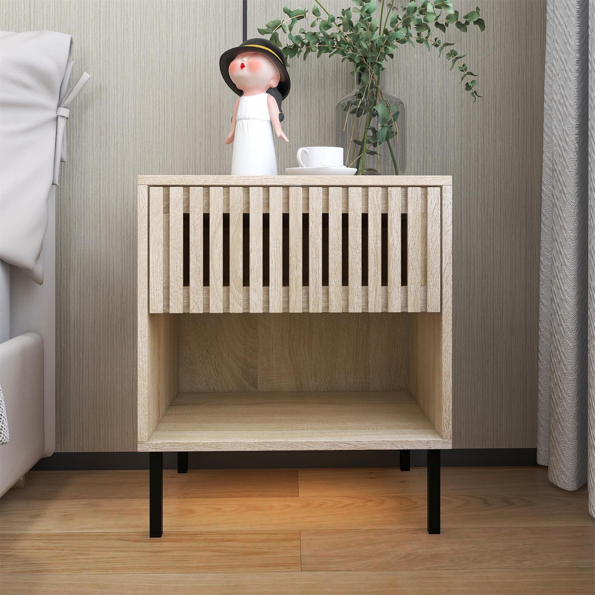 Space Nightstand Side Table, Wood Accent Night Stand with Drawer, Bedside Tables for Bedroom, Living Room, Natural Space Nightstand Side Table, Wood Accent Night Stand with Drawer, Bedside Tables for Bedroom, Living Room, Natural