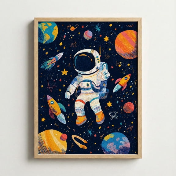 Space Nursery Wall Art Astronaut Galaxy Rocket Home Decor