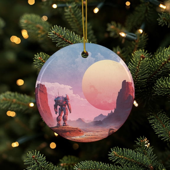 Space Ornament Robot In Space Planet Ornament Space Decor Science Gift Space Fantasy Astronaut Ornament Christmas Tree Decor 2D FLAT Ceramic Ornament