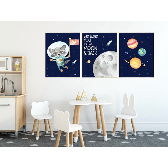 Space Outer Animals Nursery Wall Art Prints, Nursery, Gallery Wall And Home Decor