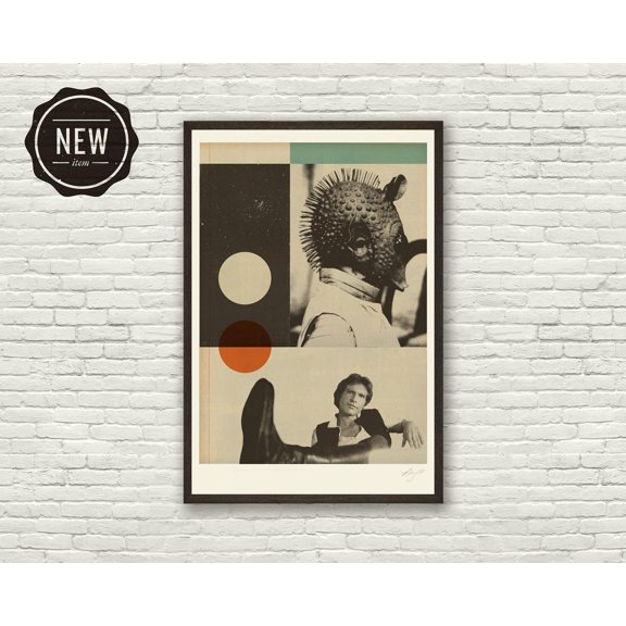Space Outlaw Pilot Red Orange Turquoise Geometric Collage Mid-Century Modern Wall Art, Unframed Poster