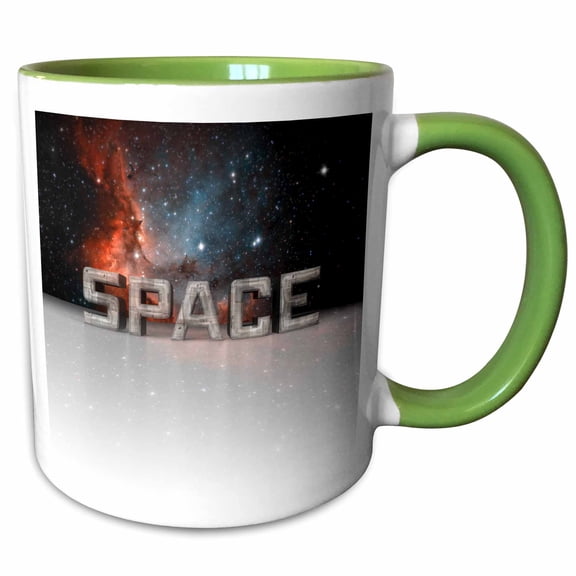 3drose, Space - Oversized 3d Space Text with Reflections and Starry Nebula, 15oz Two-tone Green Mug