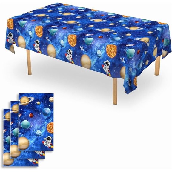 Space Party Tablecloths 3 Pack 108 x 54 Inches Astronaut Galaxy Planets Table Covers