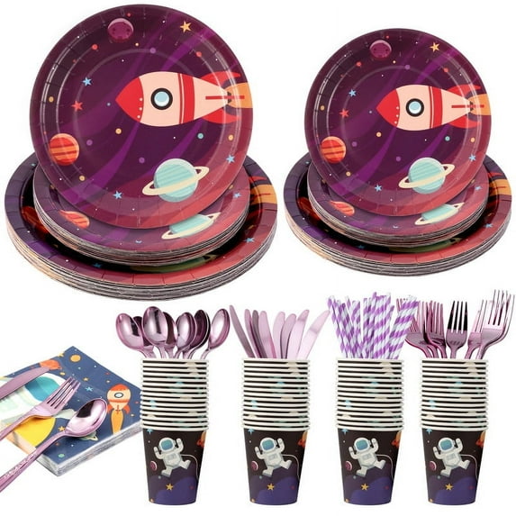 Space Party Tableware Set Rocket and Astronaut-themed 400-piece 50 Guests