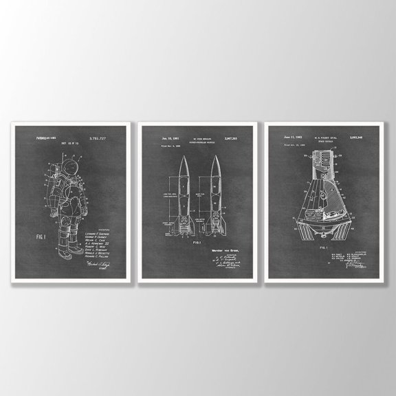 Space Patent Art Prints Space Explorer Decor Space Posters Set 3