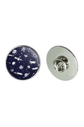 Space Pattern with Stars Planets Aliens Astronauts Spaceships Dogs Metal 1.1" Tie Tack Hat Lapel Pin Pinback