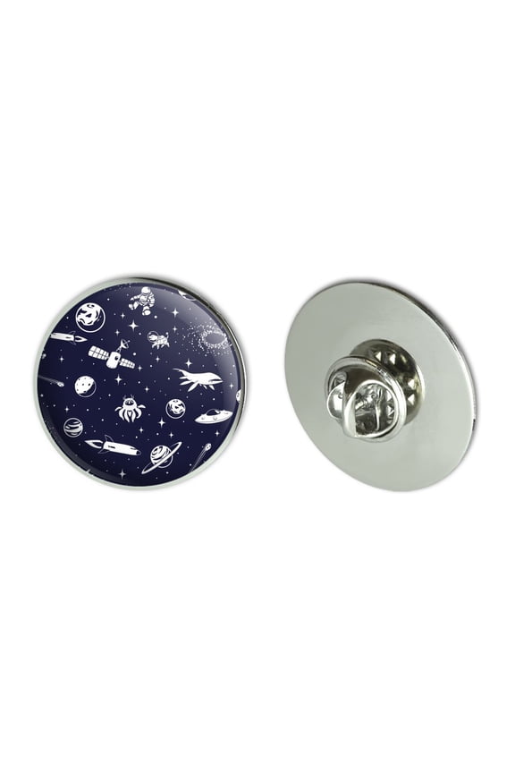 Space Pattern with Stars Planets Aliens Astronauts Spaceships Dogs Metal 1.1" Tie Tack Hat Lapel Pin Pinback