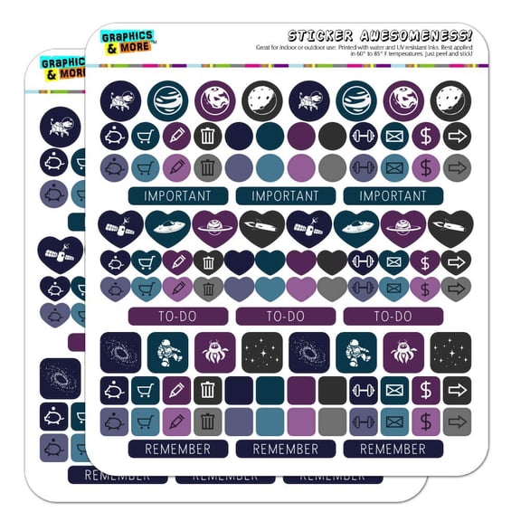 Space Pattern with Stars Planets Aliens Astronauts Spaceships Dogs Planner Calendar Scrapbooking Crafting Sticker Set