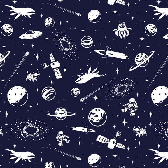 Space Pattern with Stars Planets Aliens Astronauts Spaceships Dogs Premium Roll Gift Wrap Wrapping Paper