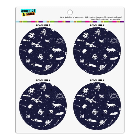 Space Pattern with Stars Planets Aliens Astronauts Spaceships Dogs Refrigerator Fridge Locker Vinyl Circle Magnet Set