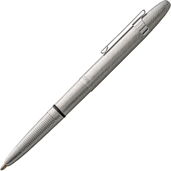 Space Pen Brushed Chrome Bullet Pen, Pressurized Ballpoint Compact Size, Writes Upside Down, Extreme Temperatures, Smooth Ink, Medium Point, Pocket Clip, Gift Box, Made in USA