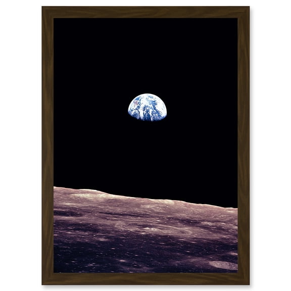 Space Photo Planet Earth From Moon Surface Landscape USA A4 Artwork Framed Wall Art Print