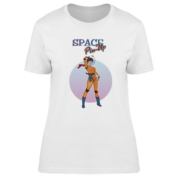 Space Pin-Up Astronaut Girl T-Shirt Women -Image by Shutterstock, Female Medium