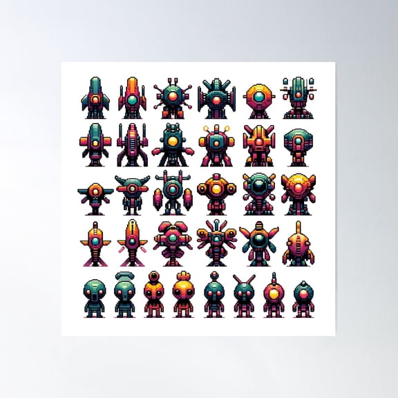 Space Pixel Number Two Poster Wall Art, Modern Wall Decor For Living Room Bedroom, 24x24 UNFRAMED