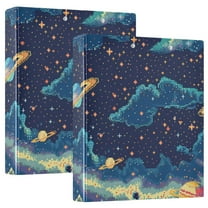 Space Pixel Style Hardcover 3 Ring Binder 1.5” Round Rings Letter Size Paper Pockets for School Office Supplies