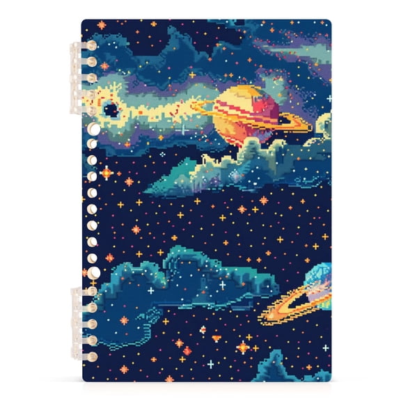 Space Pixel Style Notebooks 1-subject Journal 60 Sheets A5 College Ruled Paper Detachable Ring 8.3"x5.7"