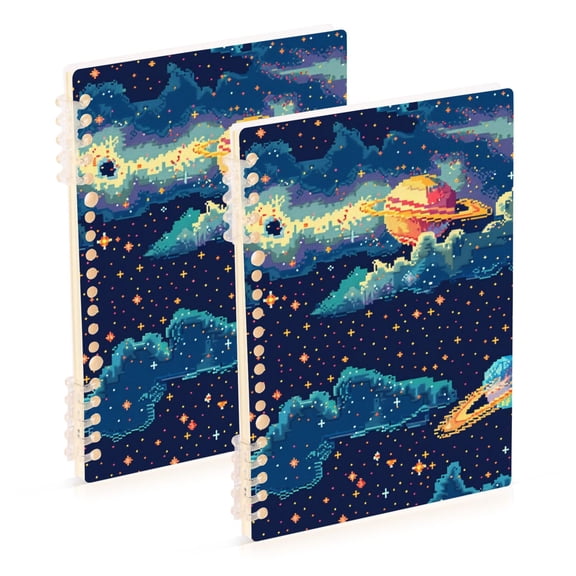 Space Pixel Style Notebooks 2 Pcs 1-subject Journal 60 Sheets A5 College Ruled Paper Detachable Ring 8.3"x5.7"