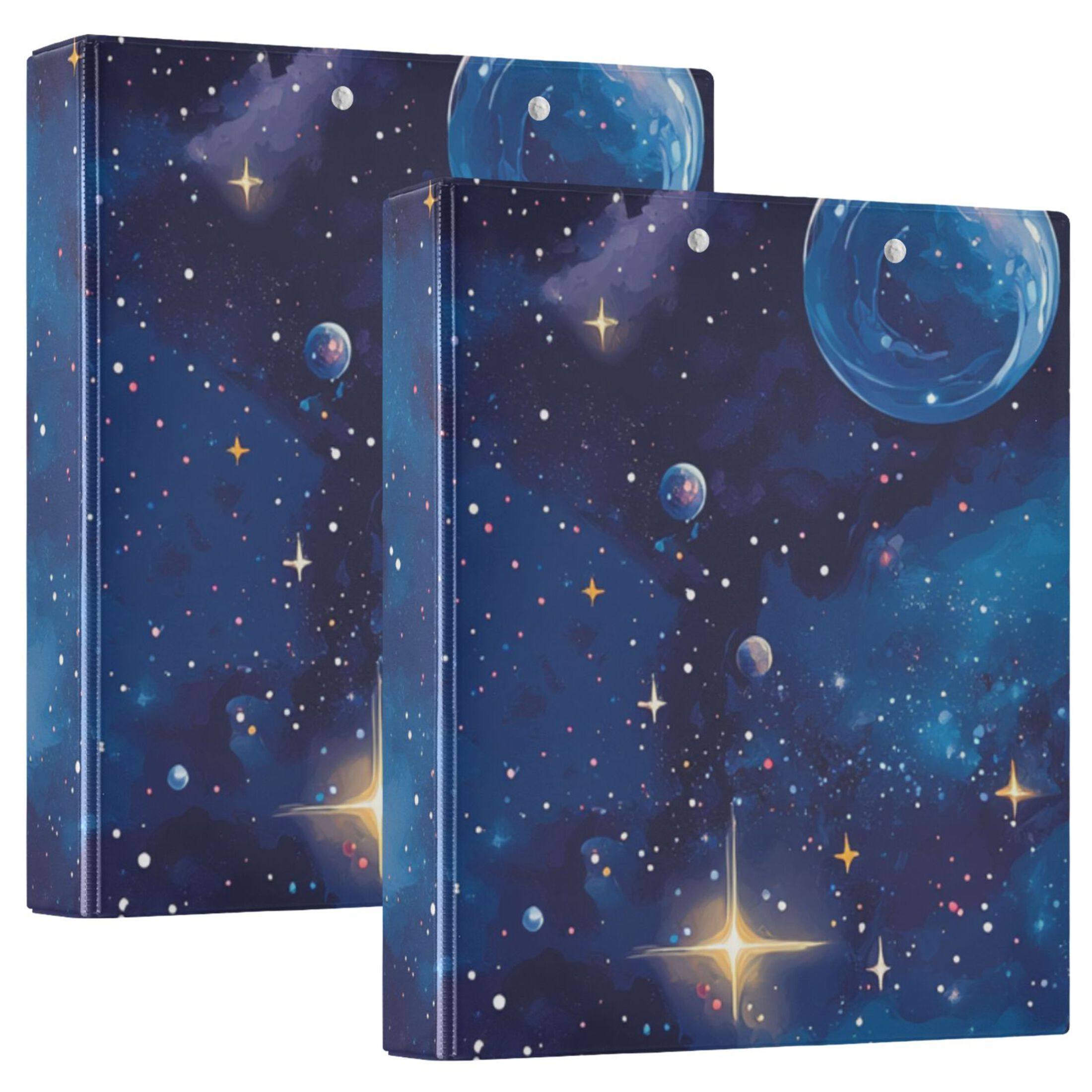 Space Planet 3 Ring Binders 1.5 inch Hardcover File Folders with Interior Pockets A4 Size Organizer for School Office Hospital