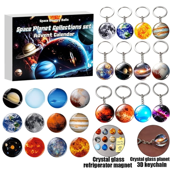 Space Planet Advent Calendar 2026 with 3D Glass Keychain And, 24-Piece, Multicolor, for Ages 6+, Holiday Decor & Collectibles
