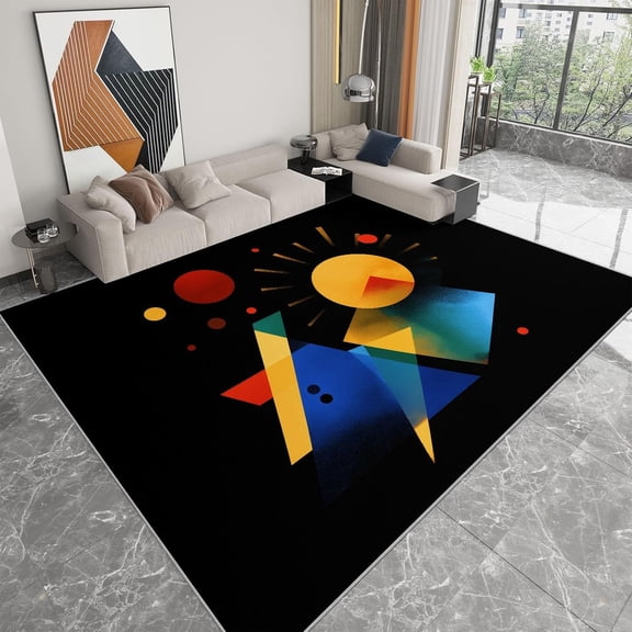 Space Planet Area Rugs, Geometric Planets Sun Carpet, Washable Non Slip Low Pile Soft Rug for Living Room Bedroom Dining Room Decor Mat 5x8ft
