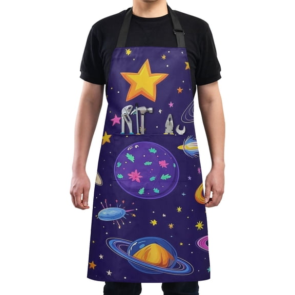 Space Planet Design Chef Kitchen Apron with Pockets for Women Waterproof Aprons for Cooking Baking