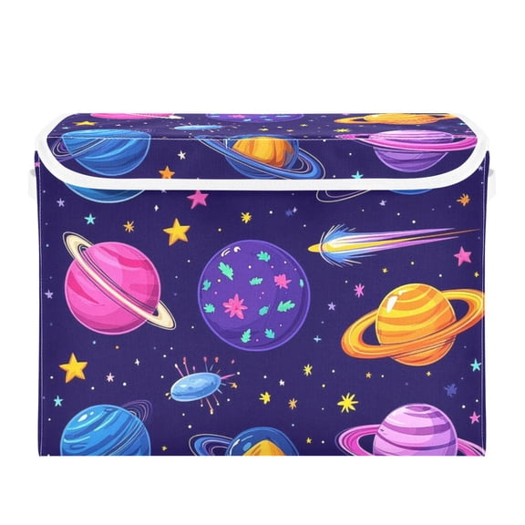 Space Planet Design Large Storage Bins with Linen Collapsible Lid Storage Box 16.7 x 12.6 x 11.8in
