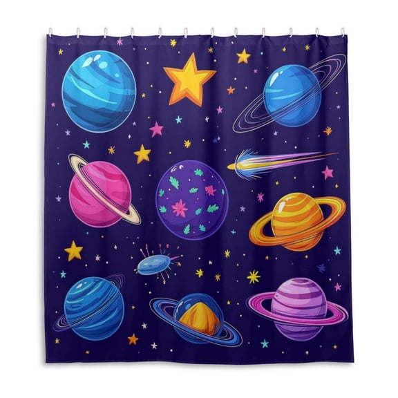 Space Planet Design Shower Curtain Liner 66x72 Inch Waterproof Shower Curtains Decorative Bathroom with 12 Pack Hooks