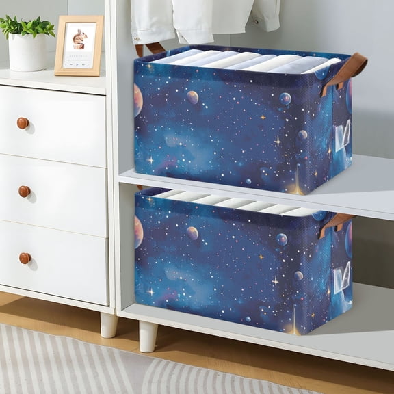Space Planet Foldable Storage Large Fabric Storage Baskets Organizer Storage Bins with Handles for Shelves