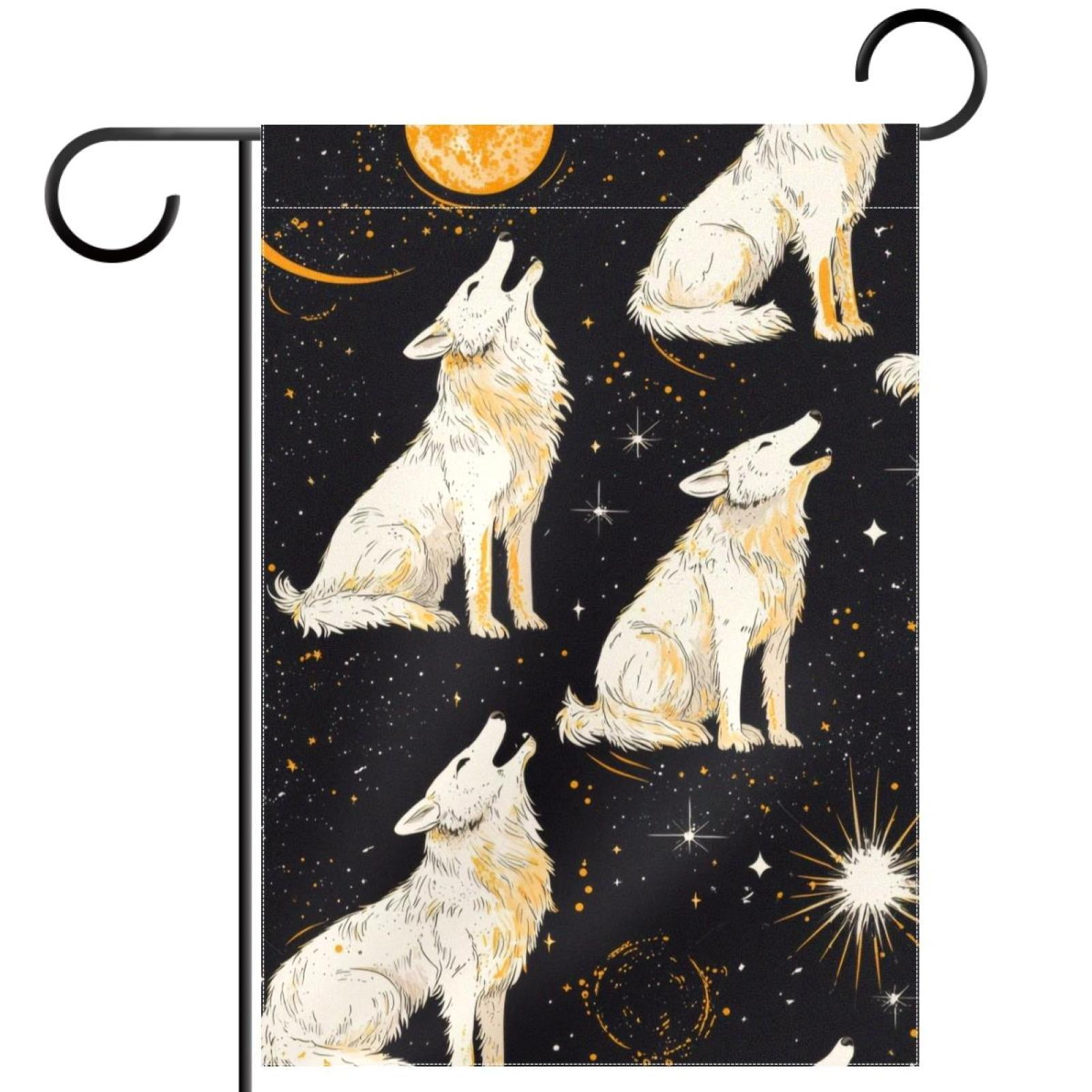 Space Planet Howling Wolf Print Art Polyester Garden Flag Banner 12 x ...