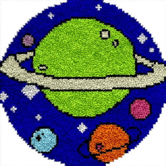 Space Planet Round Shape Latch Hook kits Pre-printed Rug DIY Crochet Yarn Embroidery Needlework Hook and Latch Kit Carpet Cushion Cover Home Sofa Christmas Decoration 50x50cm