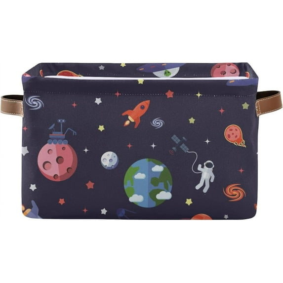 Space Planet Storage Basket, Durable Canvas Organizer With Handles Large Collapsible Storage Bins Boxes for Home Office - 2 Pack Home Decor