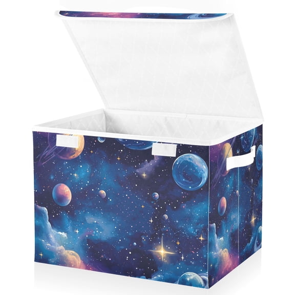 Space Planet Storage Basket for Shelves Foldable Container Organizer for Organizing Toys Clothes Books with Handles