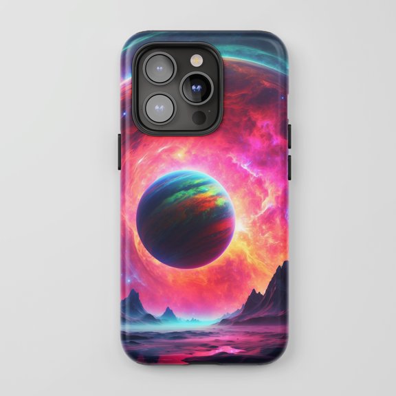 Space Planet Tough Phone Case for All iPhone Series Cosmic Galaxy Art Style