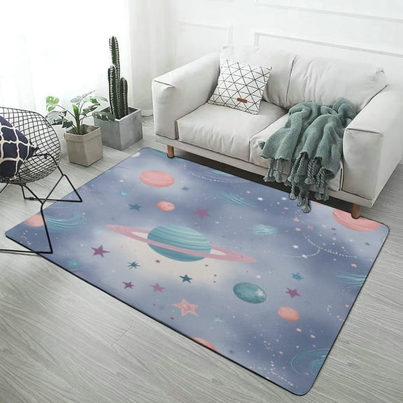 Space Planets And Stars Pattern Area Rugs Soft Carpet Suitable for Living Room Kitchen Bedroom Laundry Room Home Decorations