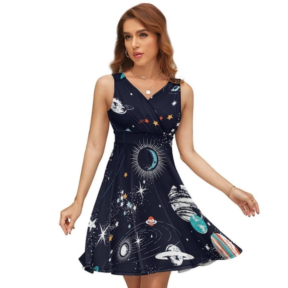 Space Planets Constellation Dress Summer Street Style Dresses Female Sleeveless Printed Sundress