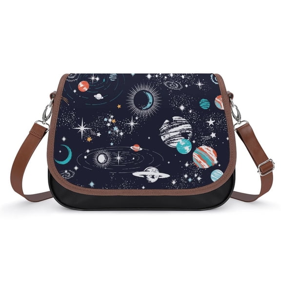 Space Planets Constellation Vintage Crossbody Bag for Women Medium Leather Hobo Bags Shoulder Bag Classic City Leather Satchels