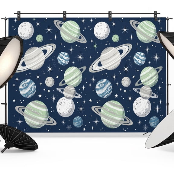 Space Planets Stars Photography Backdrop 7x5FT, Abstract Green Blue Grey Planets Navy Blue Photo Backdrops, Background for Photography Studio Photo Studio Background, Back Drop for Photoshoot